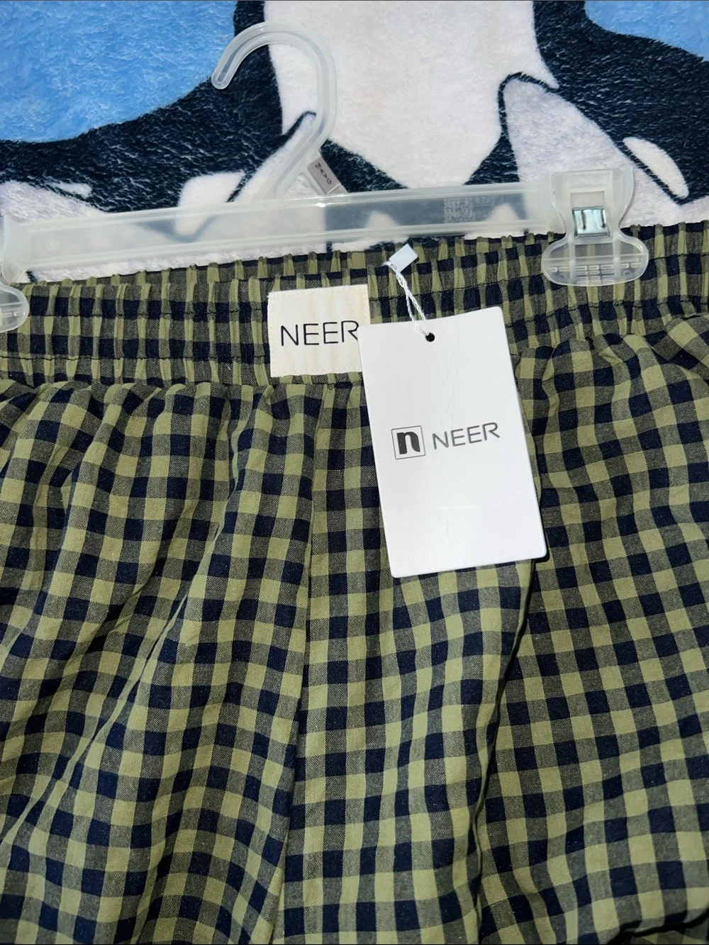 Women’s Green and Black Check Elastic-Waist Wide Leg Pants